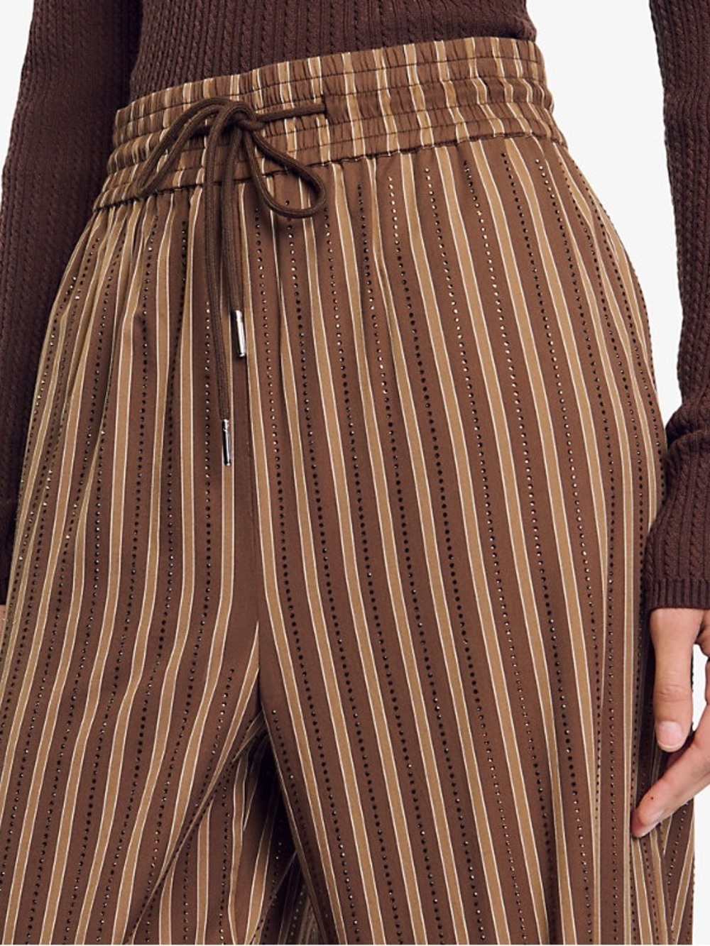 Sandro Brown Striped High-Waist Wide-Leg Pants Sandro Size 34 NWT
